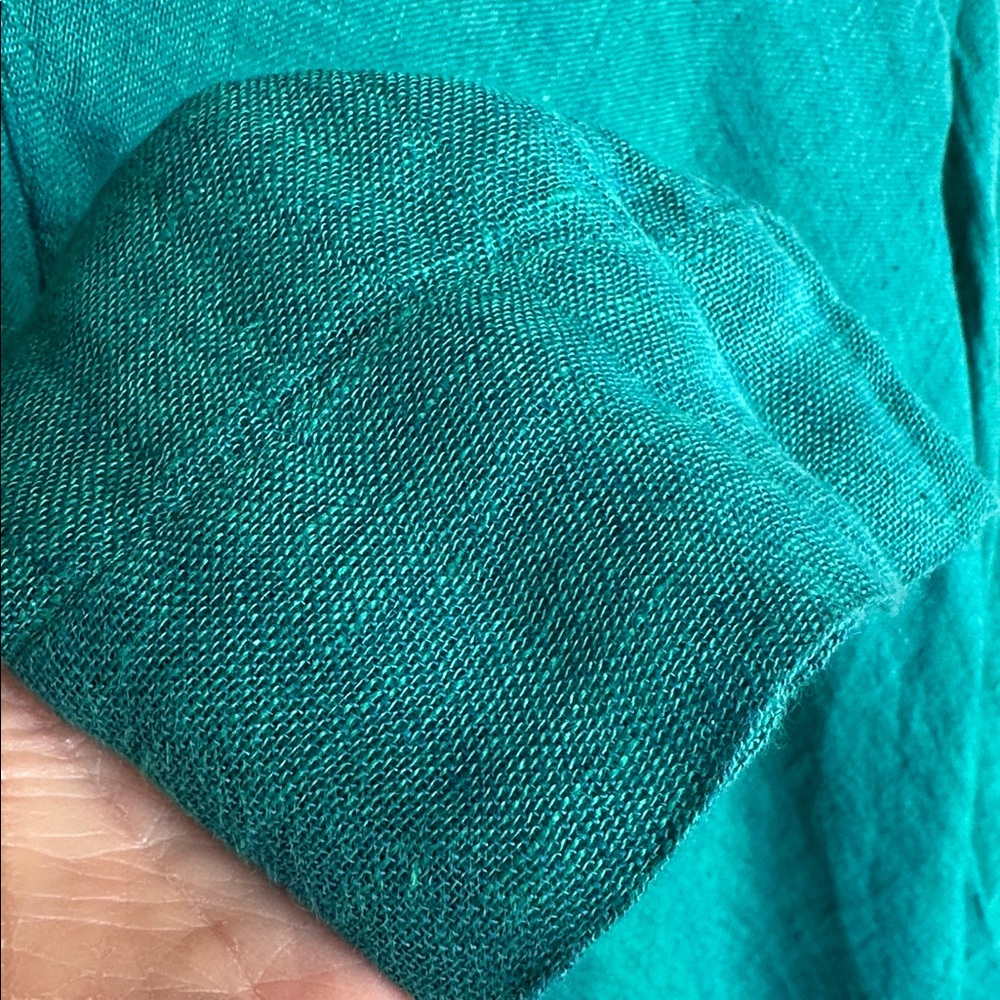 Flax teal green linen Lagenlook 2pc pants tunic/jacket. Size Small - Picture 6 of 13